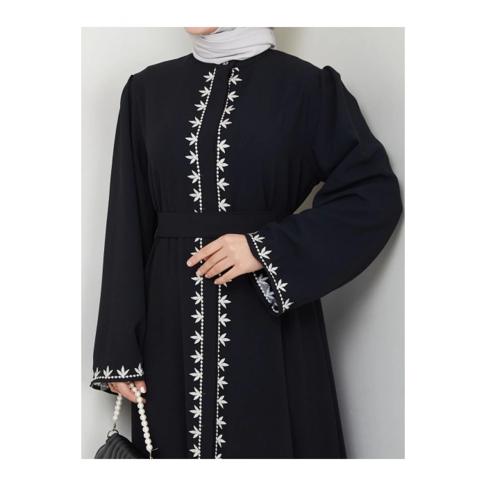 NAKIŞLI ABAYA TESETTÜR GIYIM KADIN FERACE ELBISE SİYAH