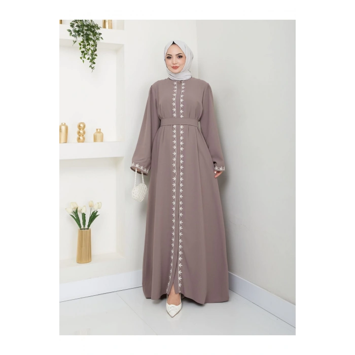 NAKIŞLI ABAYA TESETTÜR GIYIM KADIN FERACE ELBISE VİZON