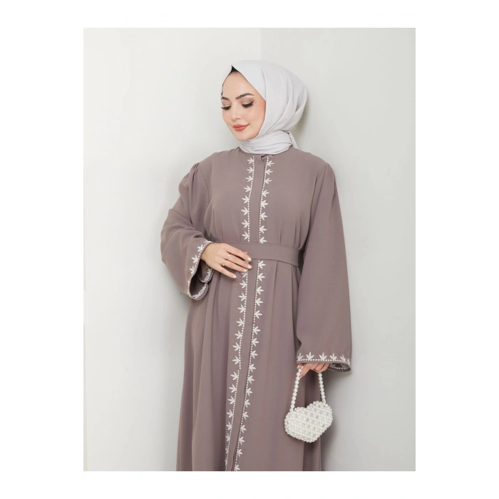 NAKIŞLI ABAYA TESETTÜR GIYIM KADIN FERACE ELBISE VİZON
