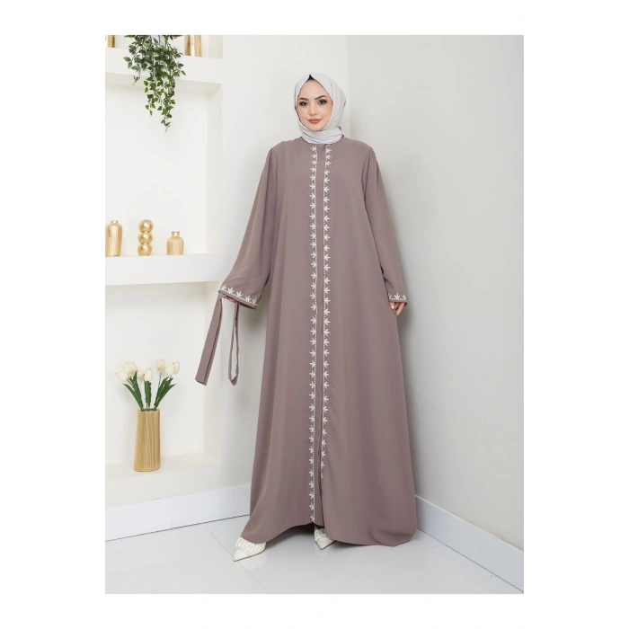NAKIŞLI ABAYA TESETTÜR GIYIM KADIN FERACE ELBISE VİZON