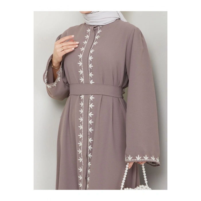 NAKIŞLI ABAYA TESETTÜR GIYIM KADIN FERACE ELBISE VİZON