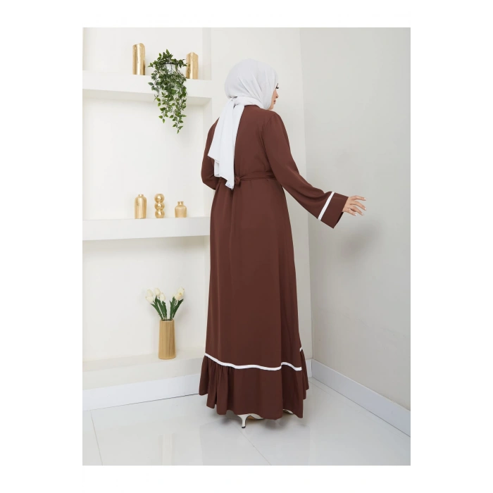 KADIN TESETTÜR ELBİSE İKİLİ ABAYA TAKIM KAHVE
