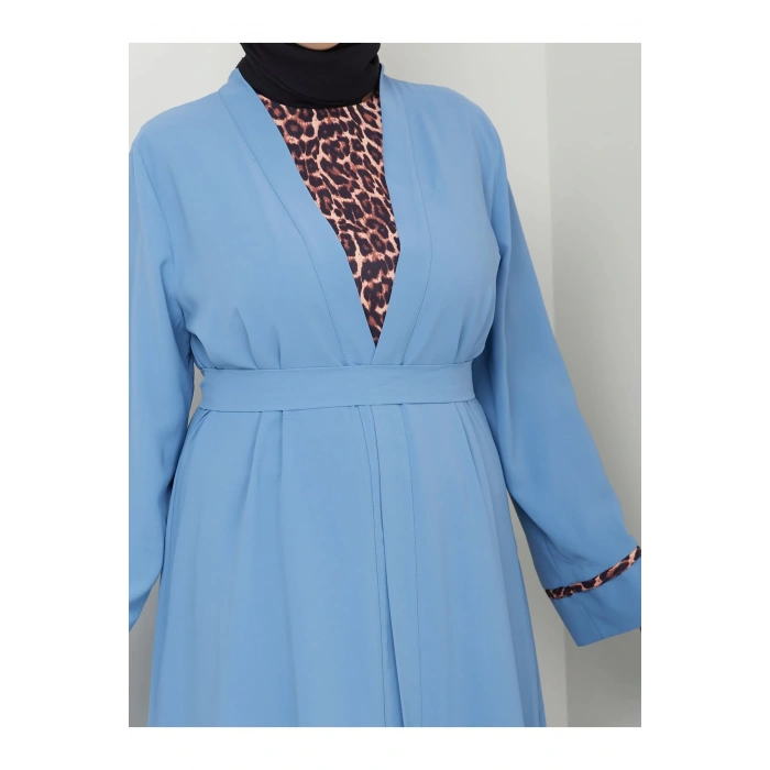 KADIN TESETTÜR LEOPAR ELBİSE İKİLİ ABAYA TAKIM MAVİ