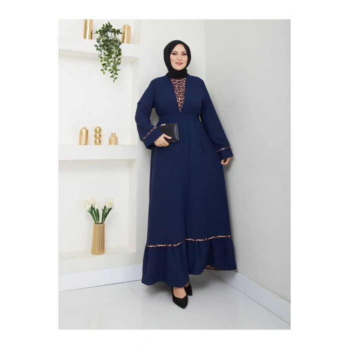 KADIN TESETTÜR LEOPAR ELBİSE İKİLİ ABAYA TAKIM LACİVERT