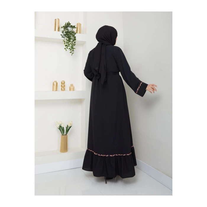 KADIN TESETTÜR LEOPAR ELBİSE İKİLİ ABAYA TAKIM SİYAH