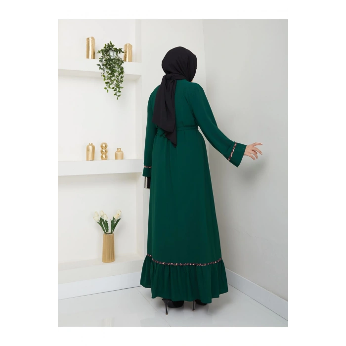 KADIN TESETTÜR LEOPAR ELBİSE İKİLİ ABAYA TAKIM ZÜMRÜT