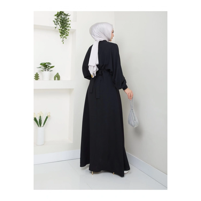 KADIN TESETTÜR TAŞLİ ELBİSE SİYAH