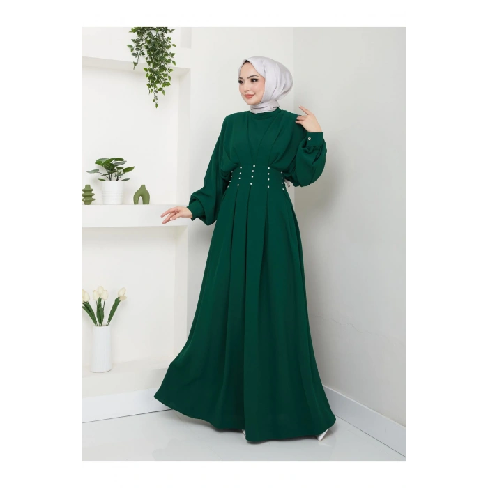 KADIN TESETTÜR TAŞLİ ELBİSE ZÜMRÜT