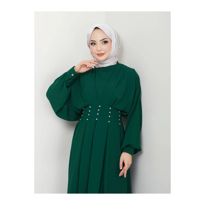 KADIN TESETTÜR TAŞLİ ELBİSE ZÜMRÜT