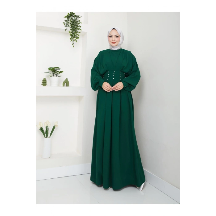 KADIN TESETTÜR TAŞLİ ELBİSE ZÜMRÜT