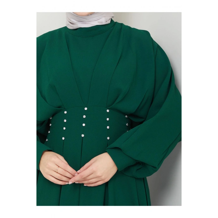 KADIN TESETTÜR TAŞLİ ELBİSE ZÜMRÜT