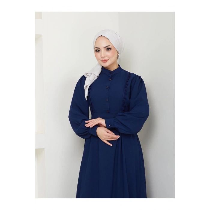 KADIN TESETTÜR DANTELLİ ŞERİT ELBİSE LACİVERT