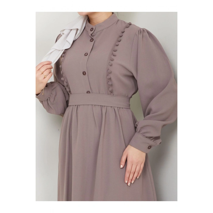 KADIN TESETTÜR DANTELLİ ŞERİT ELBİSE TAŞ