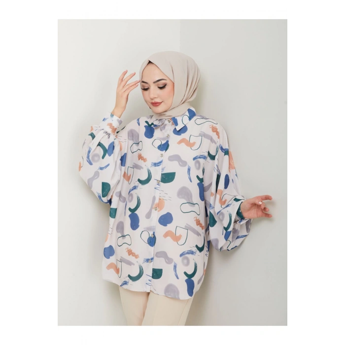 DESENLİ JESİCA GÖMLEK STANDERT BEDEN UZUN KOL 2504 SAKIS MAVİ