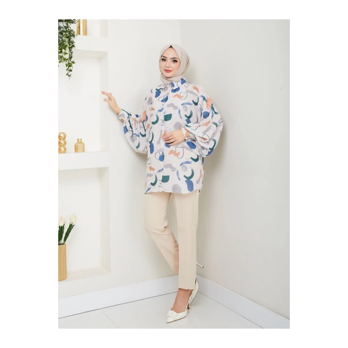 DESENLİ JESİCA GÖMLEK STANDERT BEDEN UZUN KOL 2504 SAKIS MAVİ