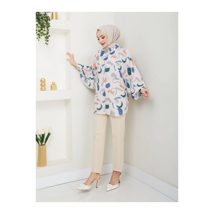 DESENLİ JESİCA GÖMLEK STANDERT BEDEN UZUN KOL 2504 SAKIS MAVİ