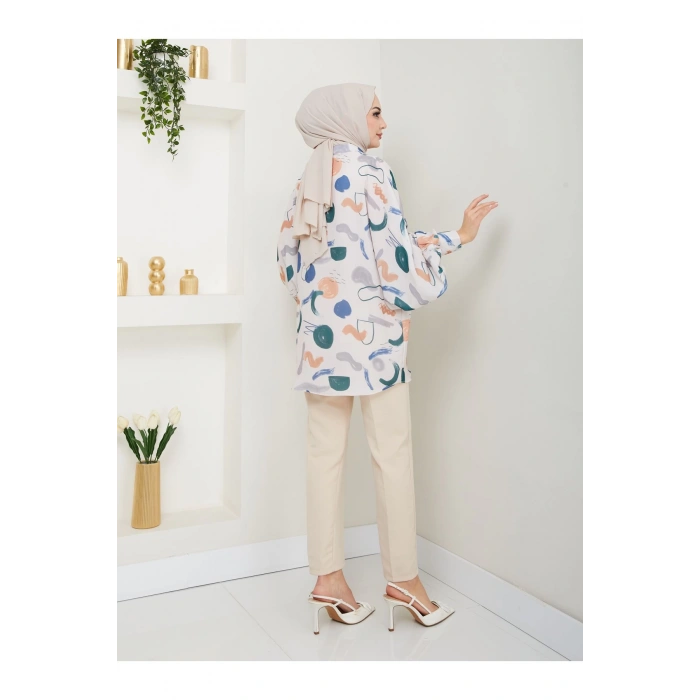 DESENLİ JESİCA GÖMLEK STANDERT BEDEN UZUN KOL 2504 SAKIS MAVİ