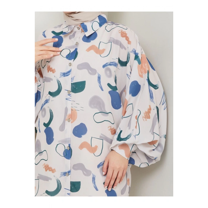 DESENLİ JESİCA GÖMLEK STANDERT BEDEN UZUN KOL 2504 SAKIS MAVİ