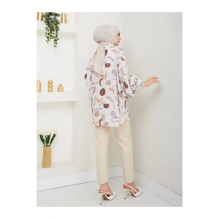 DESENLİ JESİCA GÖMLEK STANDERT BEDEN UZUN KOL 2504 KAHVE