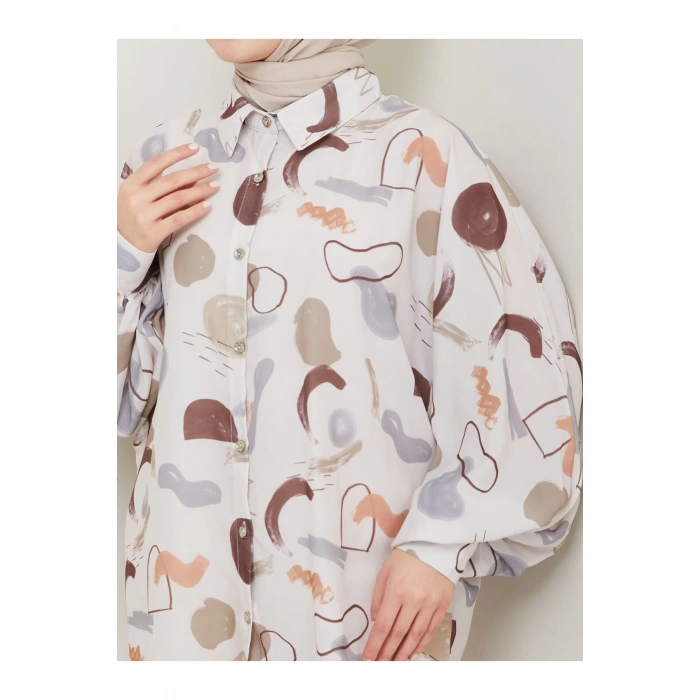 DESENLİ JESİCA GÖMLEK STANDERT BEDEN UZUN KOL 2504 KAHVE