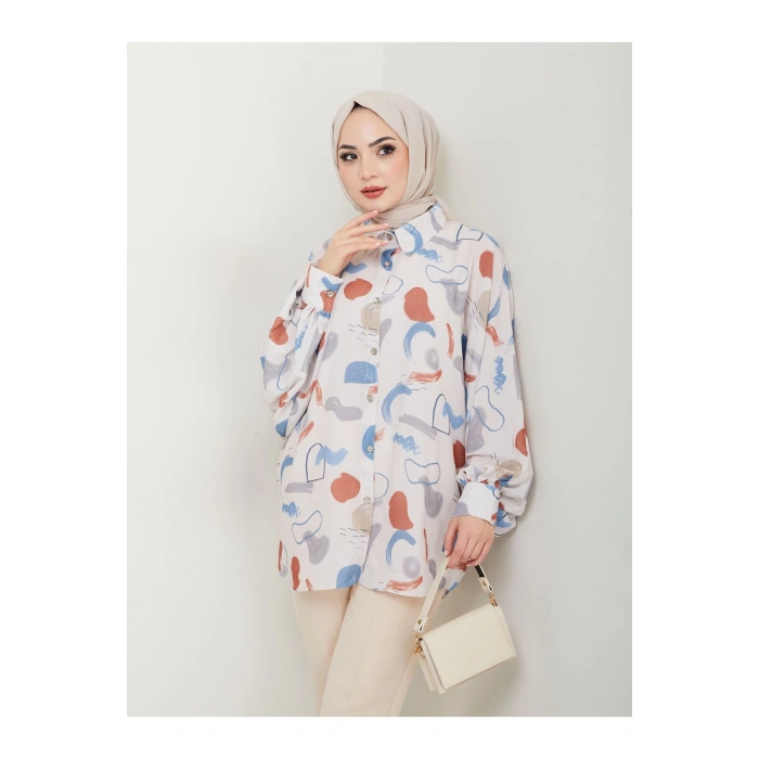 DESENLİ JESİCA GÖMLEK STANDERT BEDEN UZUN KOL 2504 MAVİ