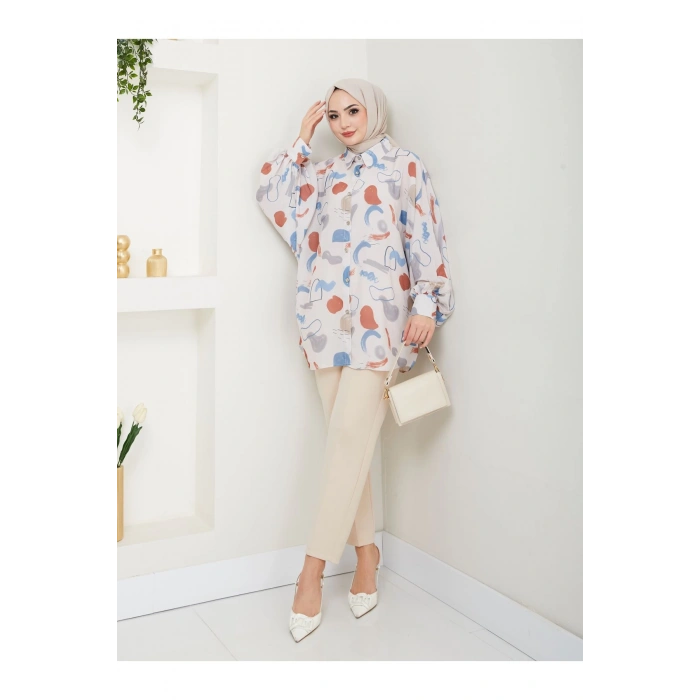 DESENLİ JESİCA GÖMLEK STANDERT BEDEN UZUN KOL 2504 MAVİ