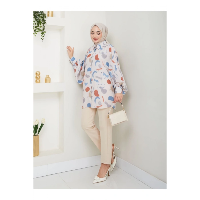 DESENLİ JESİCA GÖMLEK STANDERT BEDEN UZUN KOL 2504 MAVİ