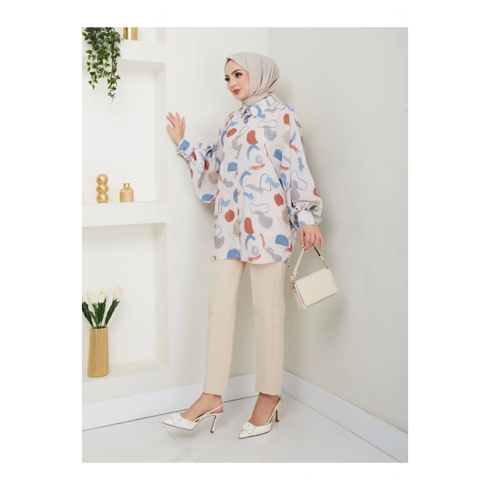 DESENLİ JESİCA GÖMLEK STANDERT BEDEN UZUN KOL 2504 MAVİ