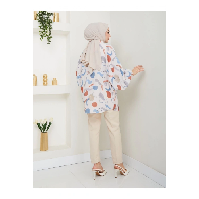 DESENLİ JESİCA GÖMLEK STANDERT BEDEN UZUN KOL 2504 MAVİ