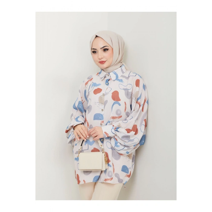 DESENLİ JESİCA GÖMLEK STANDERT BEDEN UZUN KOL 2504 MAVİ