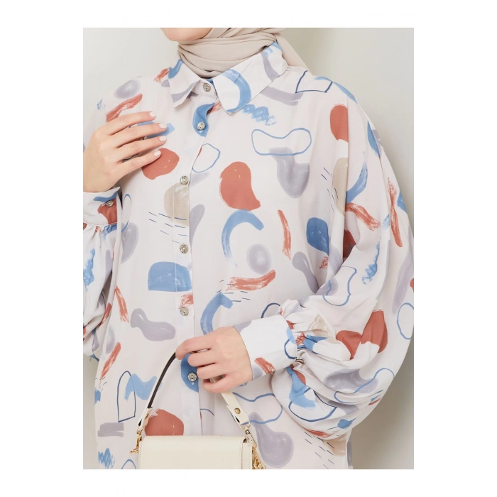 DESENLİ JESİCA GÖMLEK STANDERT BEDEN UZUN KOL 2504 MAVİ