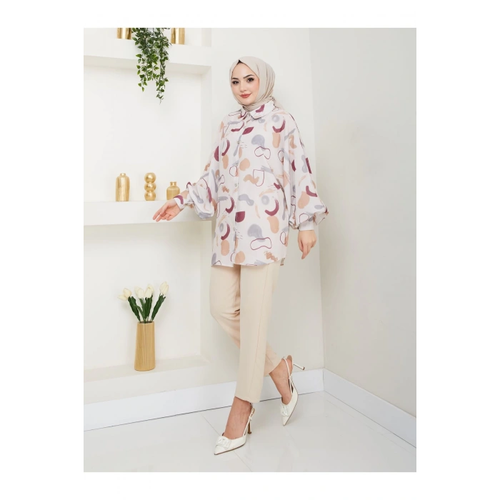 Desenli̇ Jesi̇ca Gömlek Standert Beden Uzun Kol 2504 Bordo