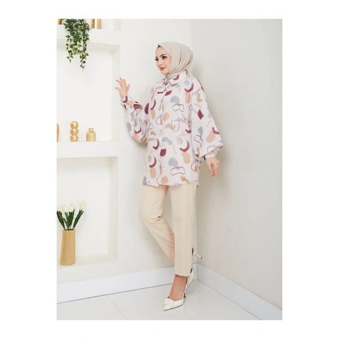 Desenli̇ Jesi̇ca Gömlek Standert Beden Uzun Kol 2504 Bordo