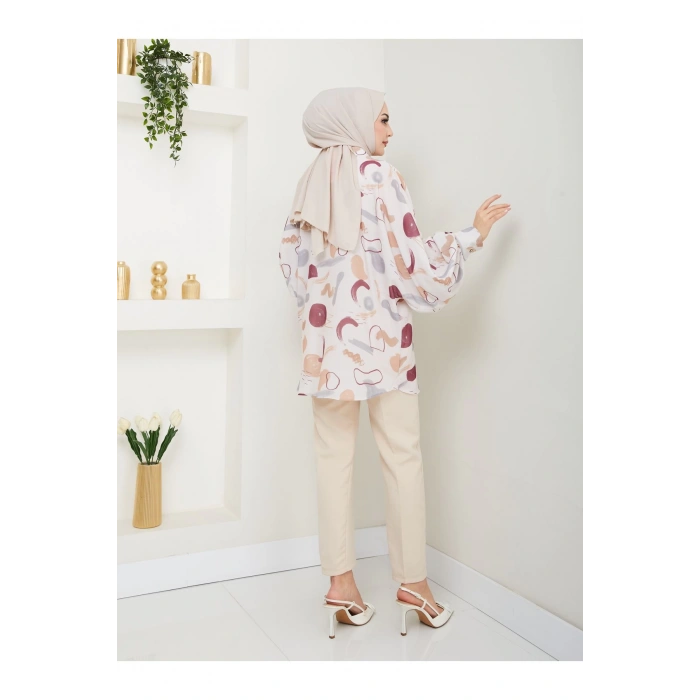 Desenli̇ Jesi̇ca Gömlek Standert Beden Uzun Kol 2504 Bordo