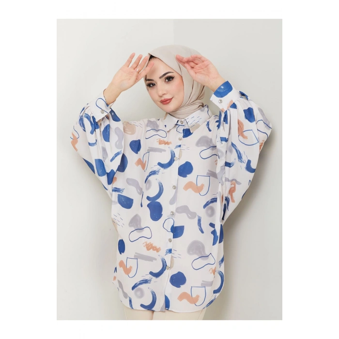 DESENLİ JESİCA GÖMLEK STANDERT BEDEN UZUN KOL 2504 LACİVERT