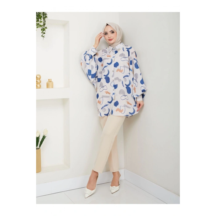 DESENLİ JESİCA GÖMLEK STANDERT BEDEN UZUN KOL 2504 LACİVERT