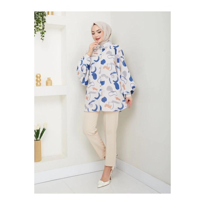 DESENLİ JESİCA GÖMLEK STANDERT BEDEN UZUN KOL 2504 LACİVERT