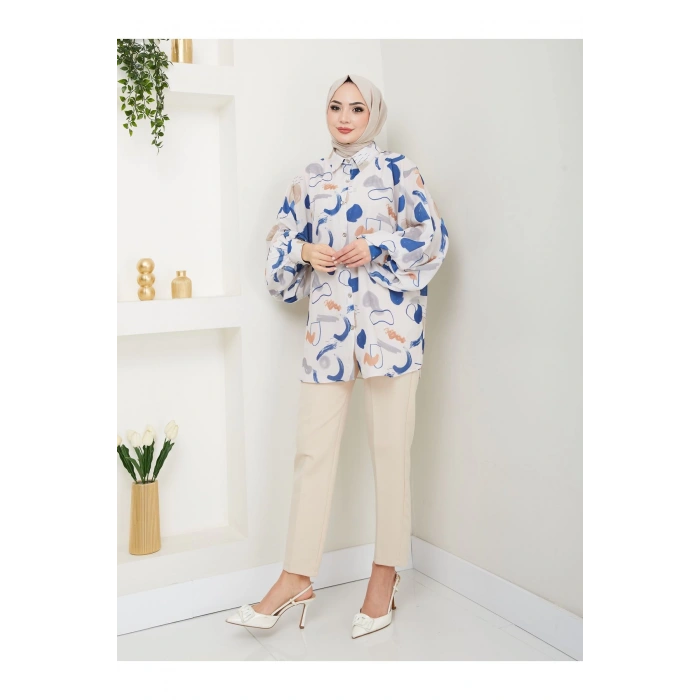 DESENLİ JESİCA GÖMLEK STANDERT BEDEN UZUN KOL 2504 LACİVERT