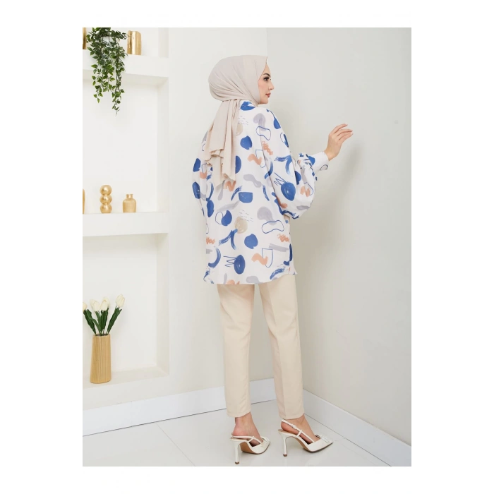 DESENLİ JESİCA GÖMLEK STANDERT BEDEN UZUN KOL 2504 LACİVERT