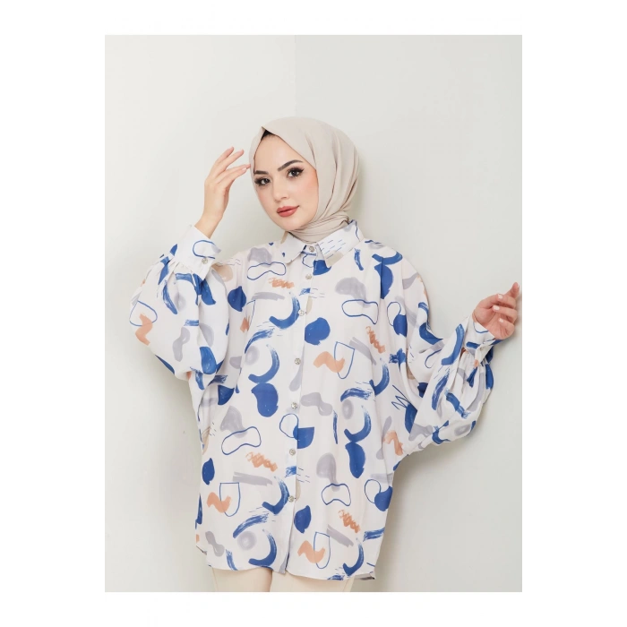 DESENLİ JESİCA GÖMLEK STANDERT BEDEN UZUN KOL 2504 LACİVERT