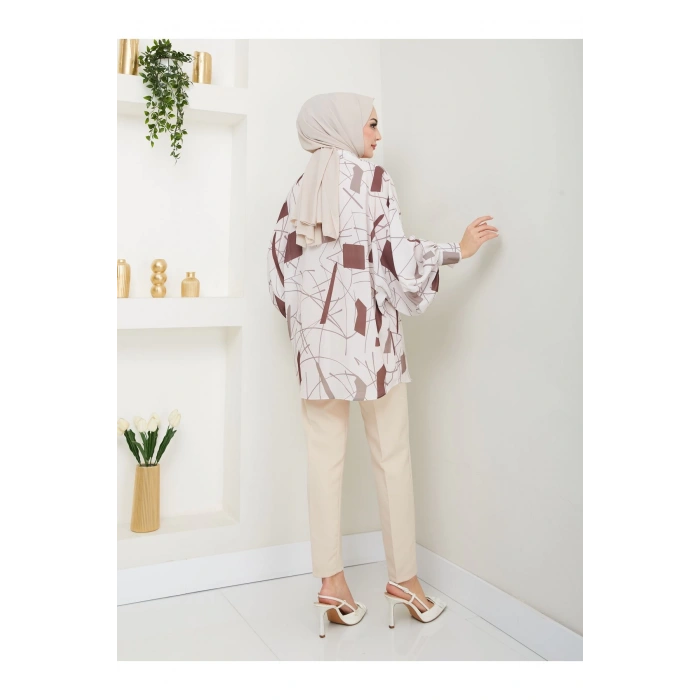 DESENLİ JESİCA GÖMLEK STANDERT BEDEN UZUN KOL 2502 KAHVE