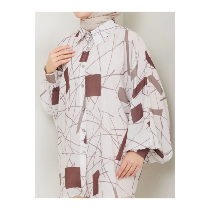 DESENLİ JESİCA GÖMLEK STANDERT BEDEN UZUN KOL 2502 KAHVE