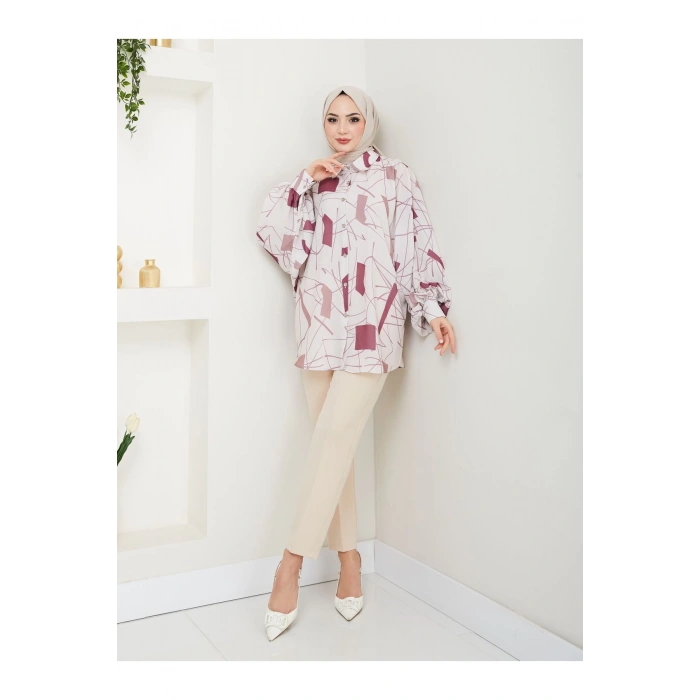 DESENLİ JESİCA GÖMLEK STANDERT BEDEN UZUN KOL 2502 BORDO