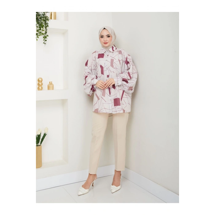 DESENLİ JESİCA GÖMLEK STANDERT BEDEN UZUN KOL 2502 BORDO