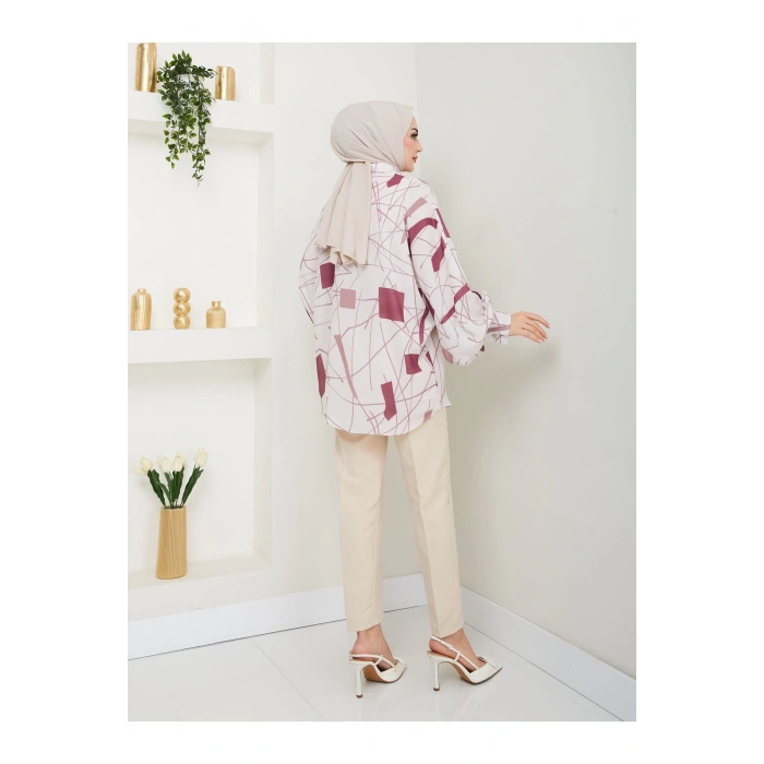 DESENLİ JESİCA GÖMLEK STANDERT BEDEN UZUN KOL 2502 BORDO