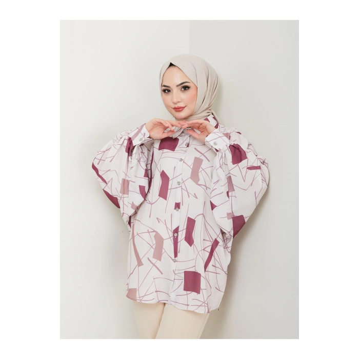 DESENLİ JESİCA GÖMLEK STANDERT BEDEN UZUN KOL 2502 BORDO