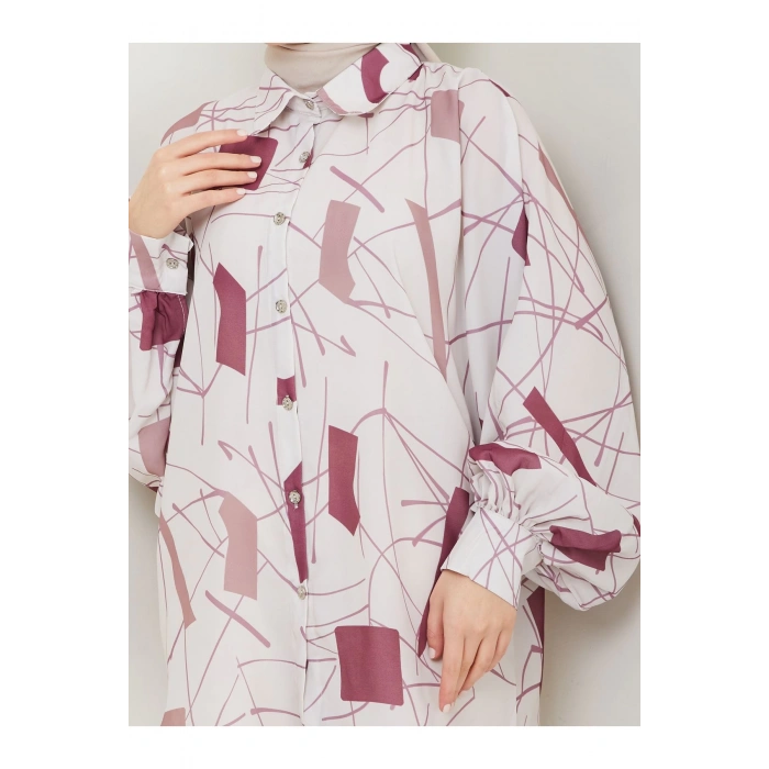 DESENLİ JESİCA GÖMLEK STANDERT BEDEN UZUN KOL 2502 BORDO