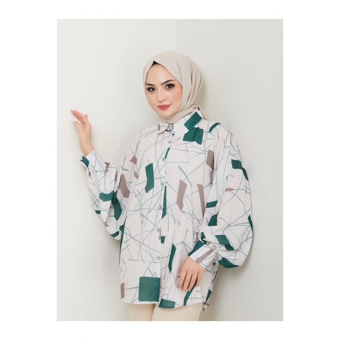 DESENLİ JESİCA GÖMLEK STANDERT BEDEN UZUN KOL 2502 ZÜMRÜT