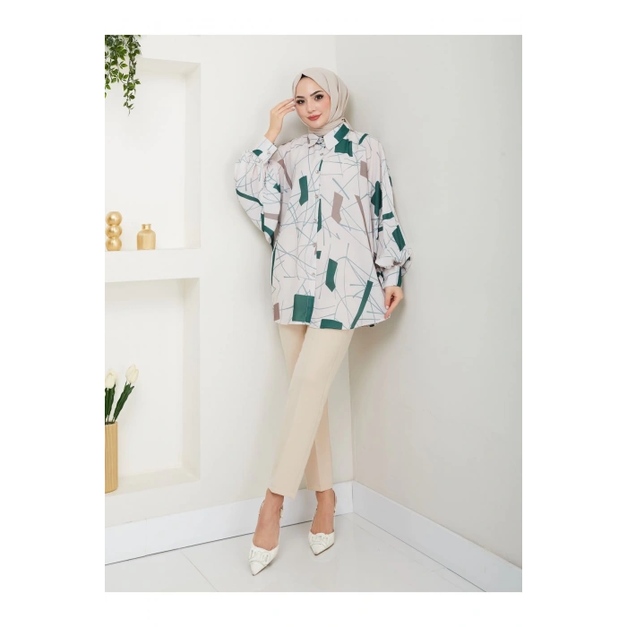 DESENLİ JESİCA GÖMLEK STANDERT BEDEN UZUN KOL 2502 ZÜMRÜT