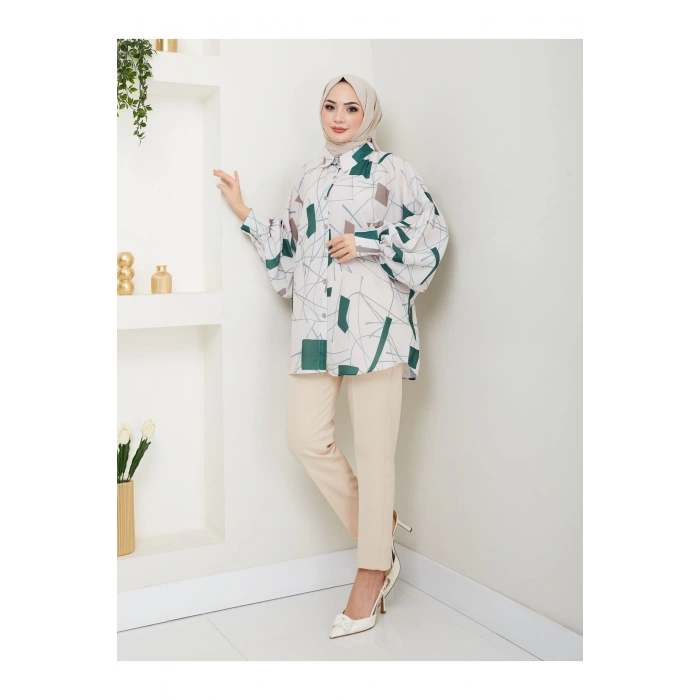 DESENLİ JESİCA GÖMLEK STANDERT BEDEN UZUN KOL 2502 ZÜMRÜT